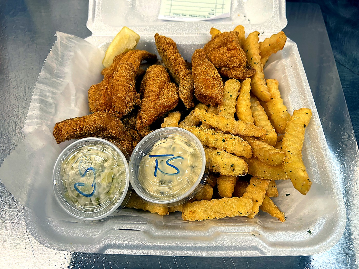 Tender basket with fries and dips